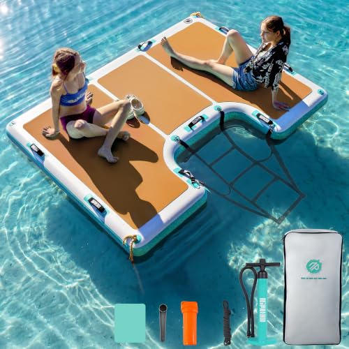 Niphean Floating Dock, Non-Slip Inflatable Dock with Upgraded Ladder | Sturdy Floating Docks for Lakes，Durable Floating Island for Families, Portable Carry Bag, 8×6ft/ 8×10ft - color: Teak Brown, size: 8×6ft