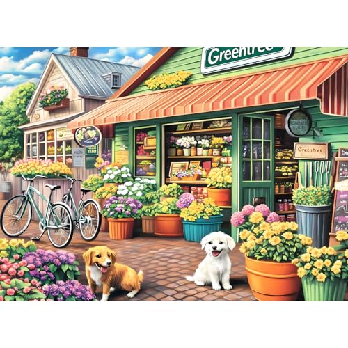 Jigsaw Puzzles for Adults 500 Pieces, Puppy Flower Shop Puzzles 500 Pieces, Challenging Yet Relaxing Jigsaw Puzzle Game for Adults, Glossy Sturdy Vibrant Puzzle Great Gift for Family Friends - style: Flower Shop