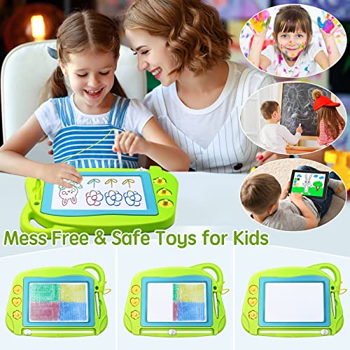 AiTuiTui Magnetic Drawing Board Mini Travel Doodle, Erasable Writing Sketch Colorful Pad Area Educational Learning Toy for Kid/Toddlers/Babies with 3 Stamps and 1 Pen (Green) - color: Green