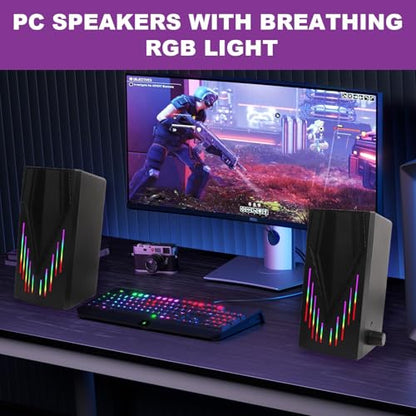 Black Wired Computer Speakers, USB Powered Gaming Speakers with Zero-Lag Audio, Dynamic RGB Lighting, 3.5mm Aux Cable for PC Desktop Monitor Laptop Tablet