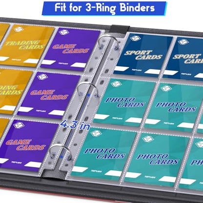 Tioplior 500 Pack Trading Card Sleeve Pages,9 Pockets Double Sided Binder Sheets for 3 Ring Binder,Hold 9000 Cards Fit for MTG,TCG,Baseball,Sports Standard Cards - size: 500