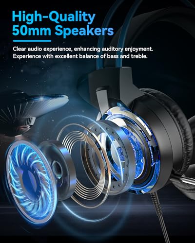 Voistek Over Ear Headphones Wired, Computer Headphones with Microphone, Volume Control, 50mm Drivers, Wired Game Headset for PC, Chromebooks, Laptop, Computer - color: Blue
