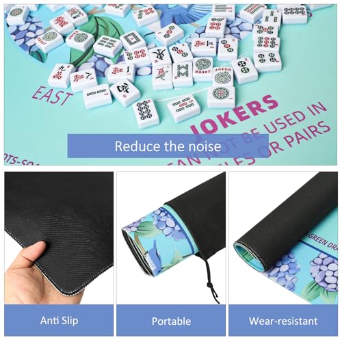 Green Mahjong Learning Mat (33” x 33”) with Black Carrying Bag, Anti-Slip, Noise-Reducing Mahjong Mat for Table, Board Games, Tile Games and Cards - color: Green