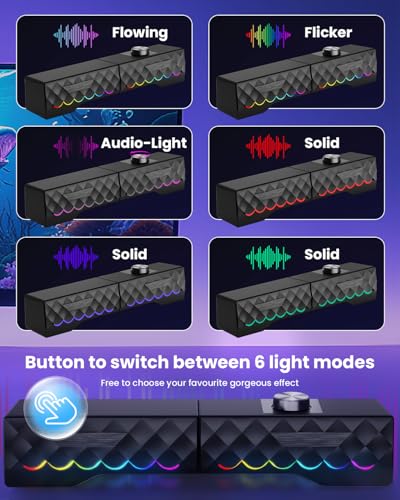 PC Speakers - 2 in 1 Detachable Computer Speakers with LED for Dynamic and Cool Gaming - Gaming Speakers with USB Cable for Desktop PC, Monitor, Laptop, Gaming Equipment