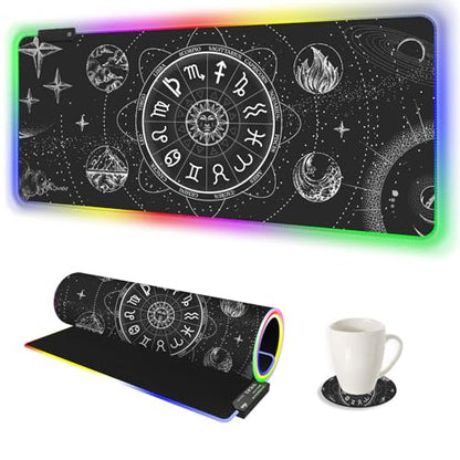 AIMSA RGB LED Gaming Mouse Pad, 14 Modes Glow Pad, Extra Large Gaming Mousepad, 35.4 x 15.8 inch Extended Big Waterproof Keyboard Mouse Pad Mat, Black Cosmic Constellation Magic - color: Black Cosmic Constellation Magic