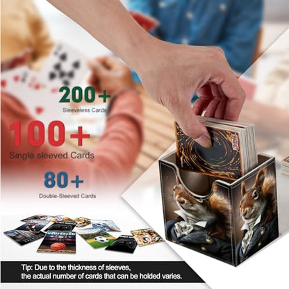 Card Deck Box, Card Storage Box Fits 100+ Single Sleeved, Large Capacity PU Leather Card Storage Box with Strong Magnet for Magic Commander TCG CCG, Squirrel - color: Squirrel