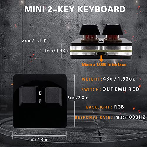 BTXETUEL NONO OSU keypad 2-Key Red axis Gaming USB Keyboard,Hotswap Mechanical Keyboard,Mini Mechanica RGB keypad for macros and Rhythm Games. | Hot-swappable Mini Mechanica RGB Keypad for Macros and Rhythm Games Office Work Shortcut Keys