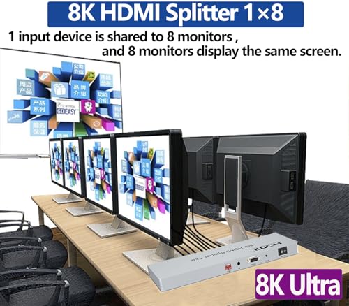 SGRAPID HDMI Splitter 1×8 8K HDMI2.1 Splitter 1 in 8 Out Distributor Affordable Multi-Monitor 8K@60Hz Full Ultra-HD with EDID RS232 Supports HDR HDPC2.2 3D Imaging 48Gbps Cascade DLP LCD HDTV DVD etc - size: HDMI Splitter 1×8 8K@60HZ