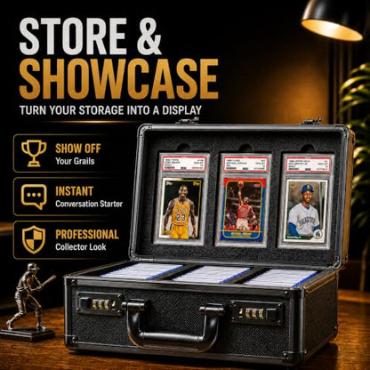 Poshy Graded Card Case – Durable PSA Slab Case with Combination Lock – 3 Row Graded Card Storage Box with 6 Foam Inserts – Compatible with PSA, GMA, HGA, NGS, SGC, CSG – Holds up to 480 Top Loaders