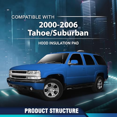 PIT66 Hood Insulation Pad 1/2" with Clips Compatible with Chevy Tahoe 2000-2006/Fit Chevy Suburban 1500 2500 2000-2006 - style: 2000-2006 Chevy Tahoe/Suburban