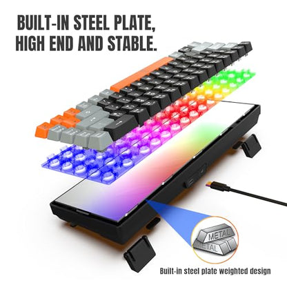 Snpurdiri 60% Wireless Gaming Keyboard and Mouse Combo,Rainbow Backlit Rechargeable 2000mAh Battery,Mini Mechanical Feel Keyboard + Popular RGB Mice for Gaming,Business Office(Gray-Black-Orange) - color: Black Gray Orange Combo