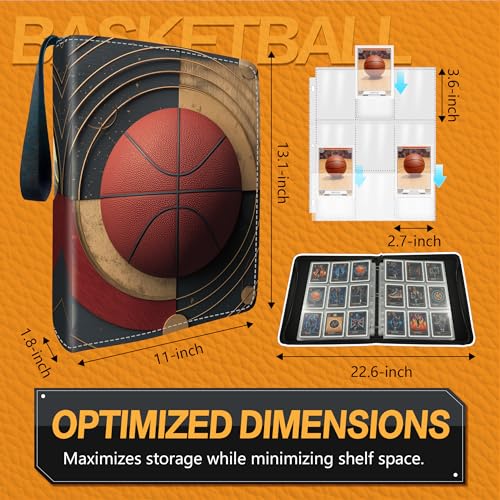 Basketball Card Binder with Sleeves, 9-Pocket Portable Card Protectors Album Holder Book with Zipper, Fits 900 Cards with 50 Removable Sleeves, Basketball Cards Display Storage Carrying Case -XS01 - color: Lanqiu-XS01-900 cards