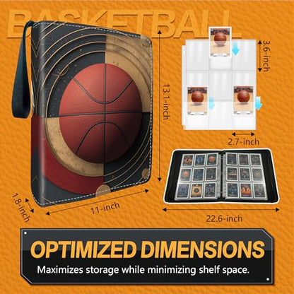 Basketball Card Binder with Sleeves, 9-Pocket Portable Card Protectors Album Holder Book with Zipper, Fits 900 Cards with 50 Removable Sleeves, Basketball Cards Display Storage Carrying Case -XS01 - color: Lanqiu-XS01-900 cards