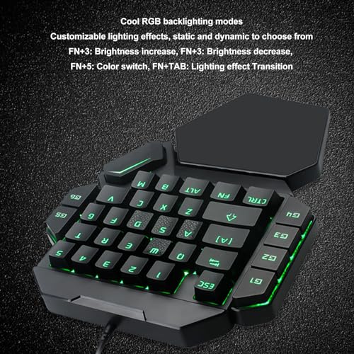 One Handed Gaming Keyboard, 35 Keys Portable Mini Keypad with Wrist Rest, RGB Backlit Blue Switch, 6 Macro Recording Keys for PC