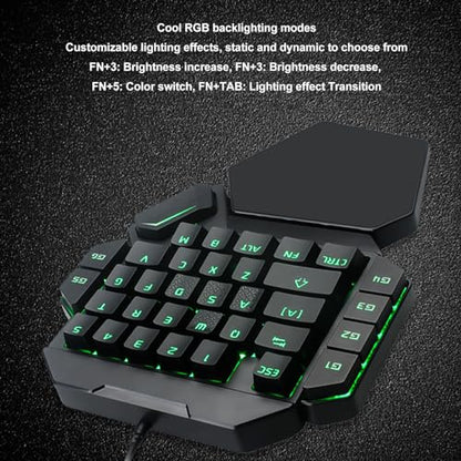 One Handed Gaming Keyboard, 35 Keys Portable Mini Keypad with Wrist Rest, RGB Backlit Blue Switch, 6 Macro Recording Keys for PC