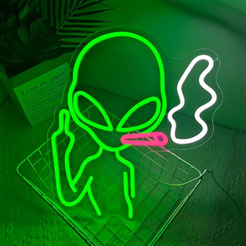 Alien Neon Sign, LED Neon Light Signs for Wall Decor Green Alien Light Up Sign Lamp for Bar Bedroom Pub Man Cave Birthday Gift Dimmable USB Powered(14.9"*13.4") - style: Alien