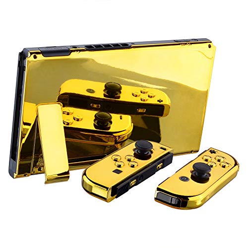 eXtremeRate DIY Replacement Shell Buttons for Nintendo Switch, Back Plate for Switch Console, Housing with Full Set Buttons for Joycon Handheld Controller - Chrome Gold [No Electronics Parts] - color: Chrome Gold