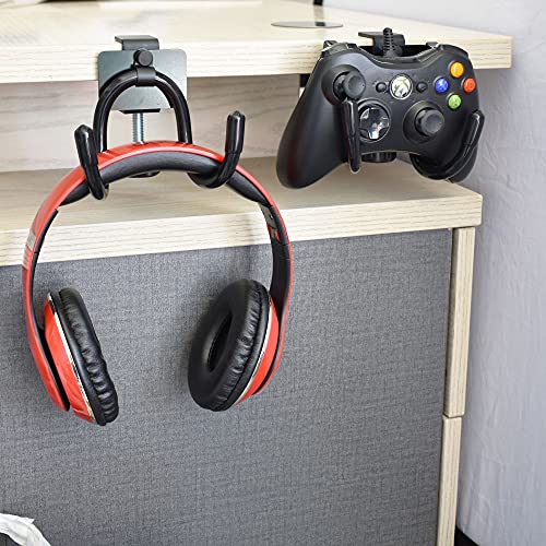 YYST Desk Mount Game Controller Holder Clamp On Hanger Holder Storage Rack for PS3/PS4/PS5/Xbox 360/Xbox One/S/X/Elite/Series S/Series X Controller, Pro Controller,etc-No Game Controller-Black