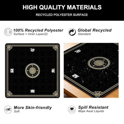 Mahjong Mat for Table, 31.5" x 31.5" Noise Reduction Non Slip Waterproof Mahjong Table Mat with Carrying Bag, Suitable for Mahjong, Poker, Board Games, Dominoes, and Card Games(Black) - color: Black