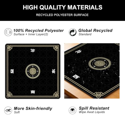 Mahjong Mat for Table, 31.5" x 31.5" Noise Reduction Non Slip Waterproof Mahjong Table Mat with Carrying Bag, Suitable for Mahjong, Poker, Board Games, Dominoes, and Card Games(Black) - color: Black