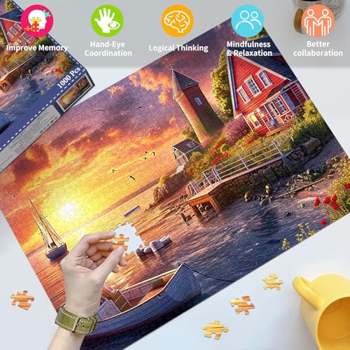 Puzzles for Adults 1000 Pieces,Colourful Harbour View Jigsaw Puzzle with 1:1 HD Poster, Perfect Interlocking No Dust, Stress Relief Ideal Gift for Family Games - color: Colourful Harbour View