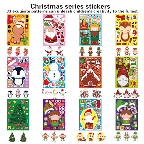 24 Sheets Christmas Make a Face Stickers for Kids Toddlers Xmas Gift Stickers Make Your Own Characters Mix and Match Sticker, Xmas Holiday Sticker Christmas Party Games