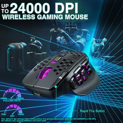 SOLAKAKA SM809 Pro MMO Gaming Mouse with 9 Side Buttons,24000 DPI RGB Mouse for Gamer,16 Programmable Macros MMO Mouse,Black - color: 1-black
