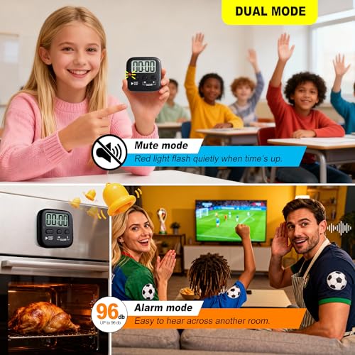 2 Pack Digital Timer for Kids Classroom Kitchen Timers for Cooking | w/ Battery, Easy to View, Alarm, Mute Mode, Count Down/Up, Magnetic, Kickstand, Hanging, Classroom Timer for Teacher Supplies - color: Rich Black *2