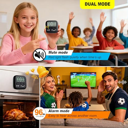 2 Pack Digital Timer for Kids Classroom Kitchen Timers for Cooking | w/ Battery, Easy to View, Alarm, Mute Mode, Count Down/Up, Magnetic, Kickstand, Hanging, Classroom Timer for Teacher Supplies - color: Rich Black *2