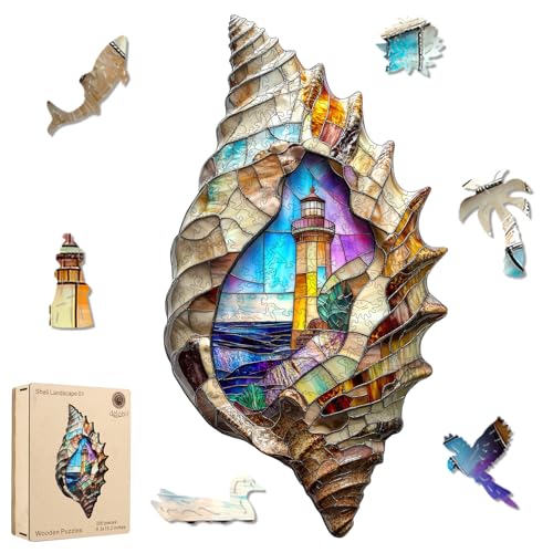 Delobil Wooden Puzzles, Shell Landscape Jigsaw Puzzles 200 Pieces, Unique Shaped Wooden Puzzle for Adults and Kids, Ghristmas Gift Family Game 15.2 x 8.3 Inch - color: Shell Landscape 01, size: 200Pcs