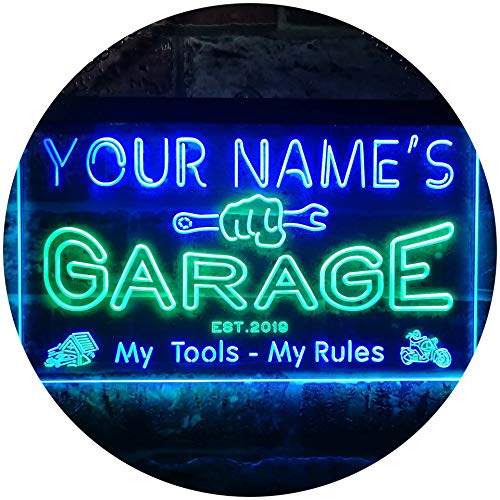 ADVPRO Personalized Your Name Est Year Theme Garage Man Cave Decor Dual Color LED Neon Sign Green & Blue 12" x 8.5" st6s32-pp1-tm-gb - color: Green & Blue, size: 12" x 8.5"