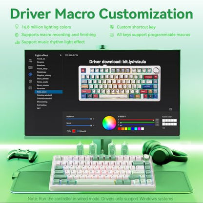Aula F75 Gaming Keyboard, 75% Wireless Keyboards RGB Backlit with Knob, Tri-Mode Hot Swappable Mechanical Keyboard for PC Gamer - Green - color: White Green