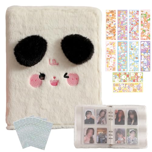 Kpop Photocard Binder with 6 Stickers Sheet & 50 Shinning Protective Sleeves Kpop Photocard Holder Book with Kpop Photocard, A5 Binder Photocard Album 30 Inner Pages with 240 Pockets (Whiteplush) - color: Whiteplush