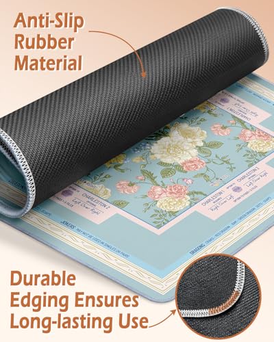 Mahjong Mat Table with Rules Mah Jong Mat Neoprene Travel Chinoiserie Floral Majong Learning Mat Instructions Mahjong Gifts Women Unique Non-Slip Rubber Pad, 31.5" x 31.5", Blue Flower - color: Blue Flower, size: 31.5" x 31.5"
