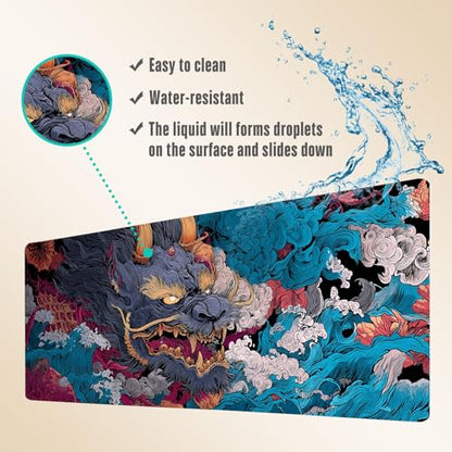Extended Gaming Mouse Pad, Large Mouse Mat 3 mm Nature Rubber Base Mousepad with Stitched Edges, Non-Slip Desk Mat for Office Home Great Gift 31.5x11.8 Inch (Ukiyo-e Monster 3) - color: Ukiyo-e Monster 3