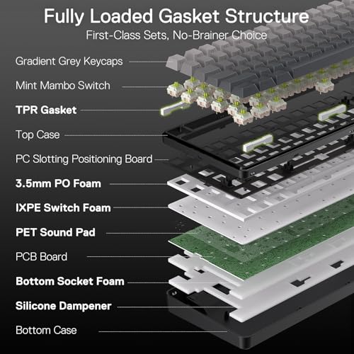 Redragon K744 GB PRO 99 Keys Wireless Gasket RGB Gaming Keyboard, 3-Mode Mechanical Keyboard w/Hot-Swap Socket, Gradient PBT Keycaps & 5-Layer Noise Dampening, Custom Linear Switch - color: Concrete Jungle, size: 99 Keys