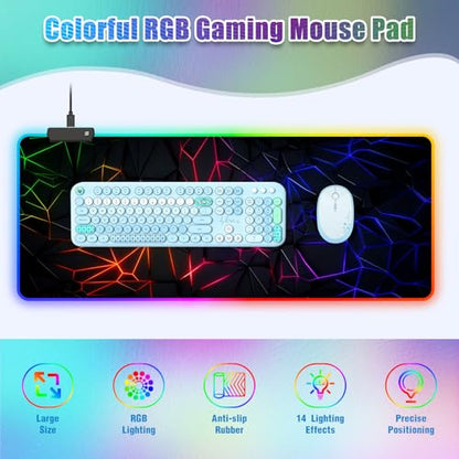 RGB Mousepad Led Mouse Pad Desk Mat I 31.5 x 11.8 Inch Large Mouse Pad I XL Oversized Big Mouse mat 14 Led Light Modes I Anti-Slip Rubber Base Waterproof Keyboard Pad for PC Gaming I Vibrant Neon - color: Vibrant Neon