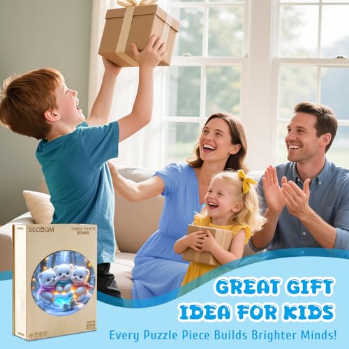 Winter Wooden Puzzles for Kids - Family Bear (11.4 * 11.4 in) | 50 Piece Puzzles for Kids Ages 6-8, Kids Puzzles with Unique Animal Shapes, Round Gift for Girls and Boys - color: Family Bear