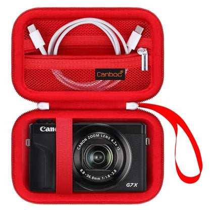 Canboc Carrying Case for Canon PowerShot G7 X Mark III/ G7X Mark II Digital 4K Vlogging Camera, SX740 SX730 Camera Bag, Zipper Mesh Pocket fits USB Cable, Batteries, Red - color: Red