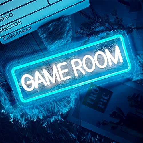 Game Room Neon Sign for Game Wall Decor Led Neon Light with USB Powered Teen Boy Children Bedroom Bar Party Gaming Room Accessories and Decor Neon Signs Custom, 15.7 x 5.9 Inch - color: ice blue+white