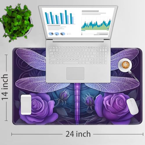 for MTG Game Playmat - 24 x 14 inches with Dices and Storage Bags, Non-Slip Base for TCG and Board Game Card Mats, Trading Card Games Mat, Dragonfly in Purple Rose Pattern Collectible Card Playmats - color: Jv-playmat-p7-1-d102