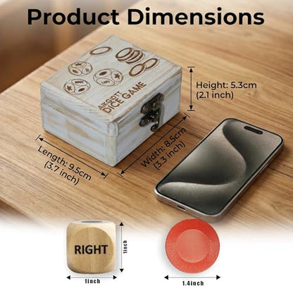 Left Right Roll Dice Game Set, 3 Wood Dice & 36 Plastic Chips | Travel Wooden Box, Fun Family Party Dice Games, For Adults, Teens & Friends, White - color: White