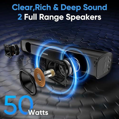 RIOWOIS 17 inch Sound Bar for Smart TV,Peak Power 80W | Bass Boost & Crisp Vocals, Optical/Auxiliary /Bluetooth 5.3, Wall Mountable, for TV/PC/Gaming/Projectors - size: 17-inch soundbar