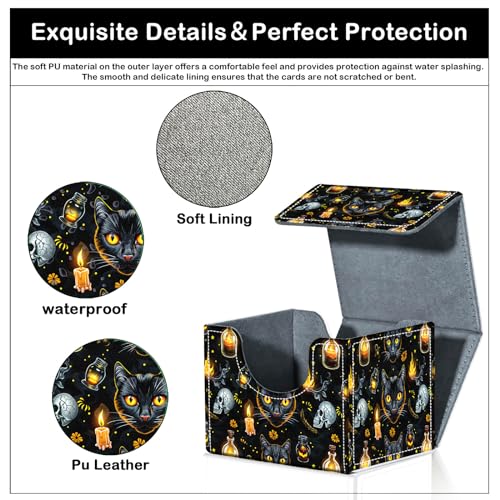Card Deck Box for MTG Trading Cards with Magnetic Closure,Premium Card Storage Box Case Cover for TCG CCG Magic Cards,Halloween Black Cat - color: Halloween Black Cat