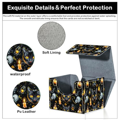 Card Deck Box for MTG Trading Cards with Magnetic Closure,Premium Card Storage Box Case Cover for TCG CCG Magic Cards,Halloween Black Cat - color: Halloween Black Cat
