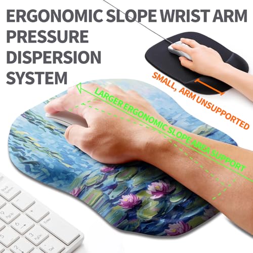 Ergonomic Slope Mouse Pad Wrist Support, Wrist Rest Mousepad for Carpal Tunnel Pain Relief with Massage Bulge and Slow Rebound Memory Foam (12x8 inch, Lotus Pond) - color: Am039-lotus Pond