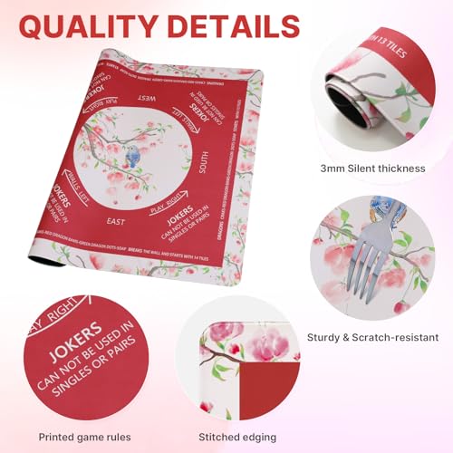 DEVPNR Mahjong Mat for Table with Black Carrying Bag, 32.6"x32.6", Red | Non-Slip Table Cover, Noise-Reducing, with Rules, Easy Storage, for American Mahjong, Poker, Card & Board Games - color: Red