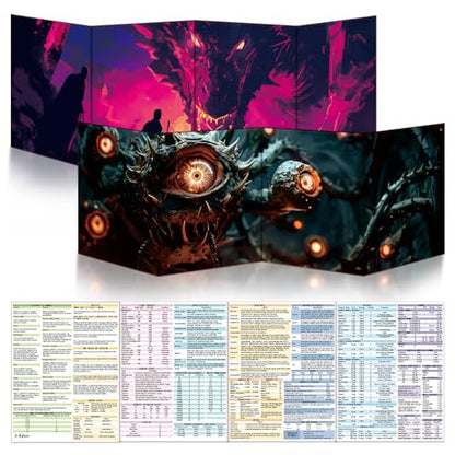 Byhoo 2 PCS DM Screen for D&D 5E with 2 Immersive Themes，Waterproof Reusable Surface, Tri-Fold Portable Design Folds to A4 Size DND Accessories Compatible with Players Handbook - style: Planar Realms - 2PCS: Astral mirage&Inferno Gale