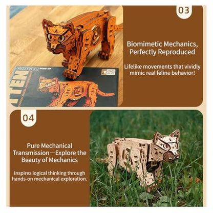 3D Wooden Puzzle for Adults, Mechanical Cat Wooden Model Kits to Build, 236PCS DIY Assembly Pet Jigsaw Puzzle Animal Brain Teaser, Building Toy Gift, KIT Version - color: Orange