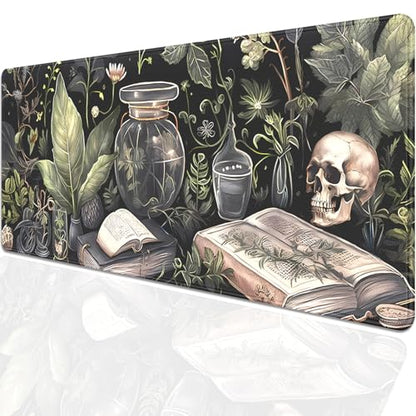 Dark Academia Witchcraft Mouse Pad,Extended Skull Magic Book Mousepad Desk Pad with Stitched Edges,Non-Slip Waterproof Rubber Base Mouse Mat for Office Computer Keyboard Laptop Home 27.5x11.8 in - color: Books and Skulls